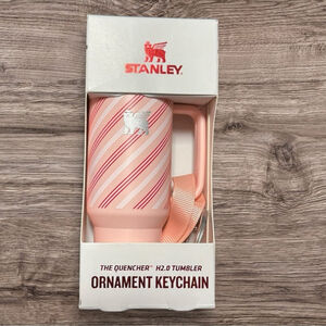 Mini Stanley The Quencher Tumbler Ornament Keychain Pink Candy Cane Stripe | New